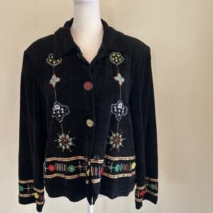 Allure Jacket Black Beaded SZL Southwestern Colorful Trim Aztec Artsy Vintage